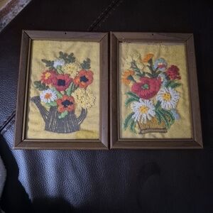 Vintage Floral Crewel Embroidered Wall Art Set 5x7